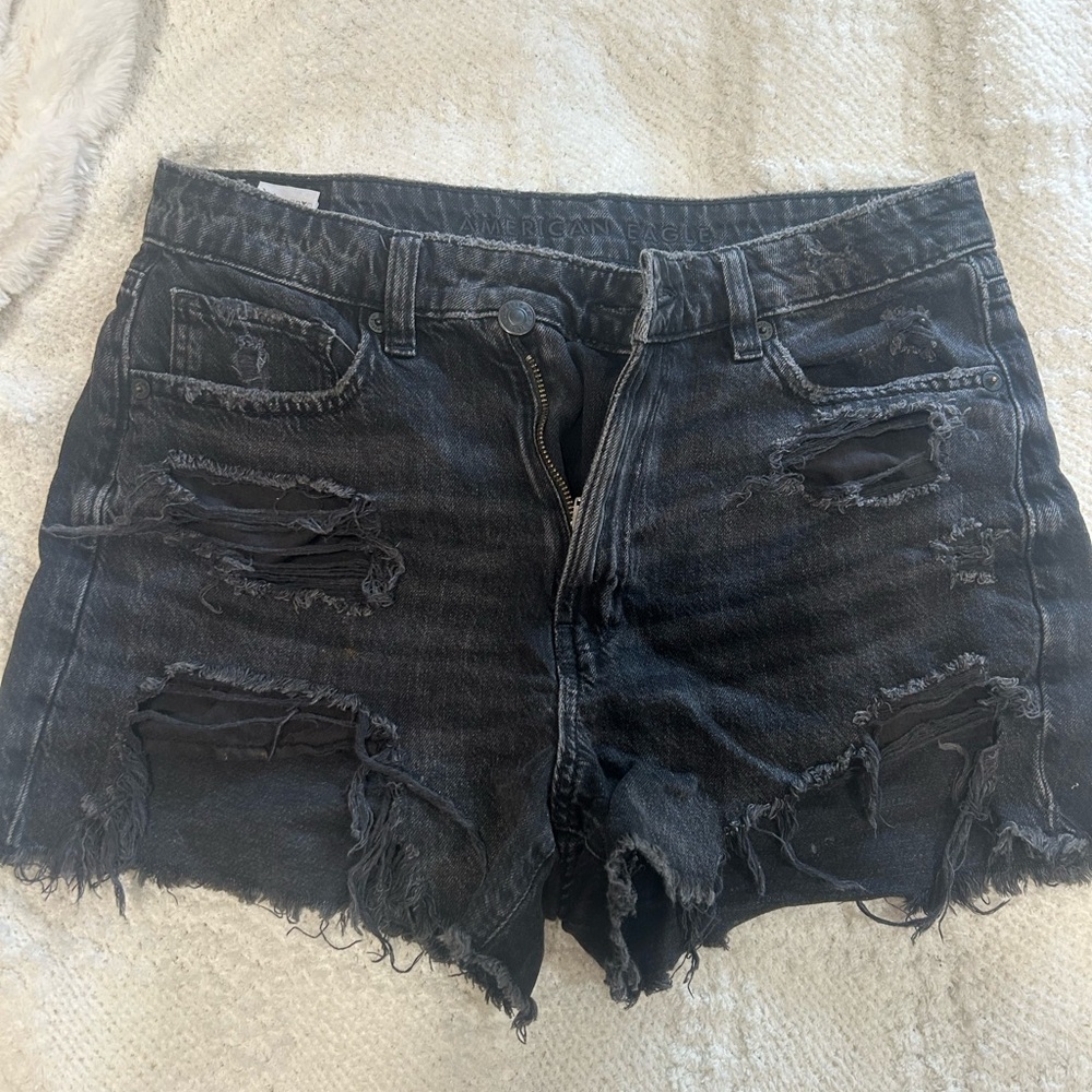 Women's American Eagle Distressed Black Jean Shorts Size 6